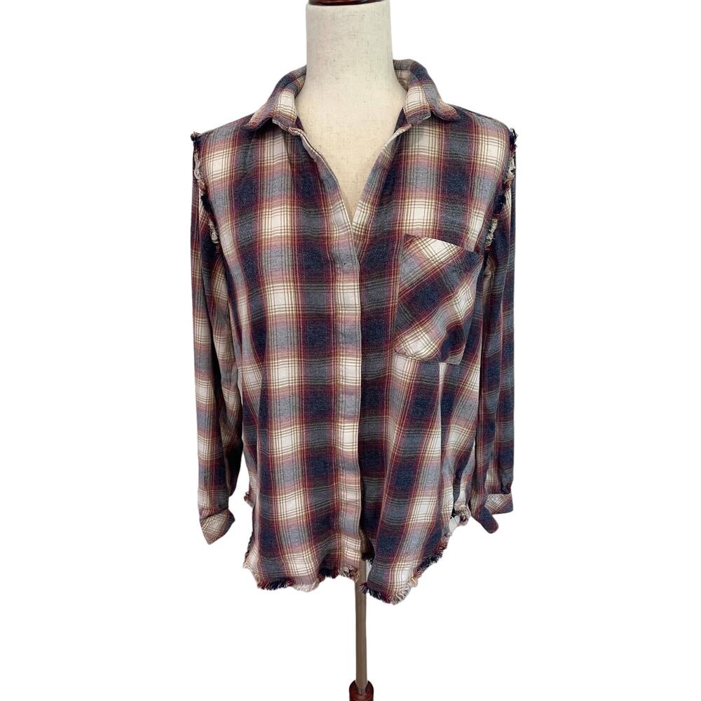 Cloth & Stone Flannel Button Down with Fringe Detail Sz S
